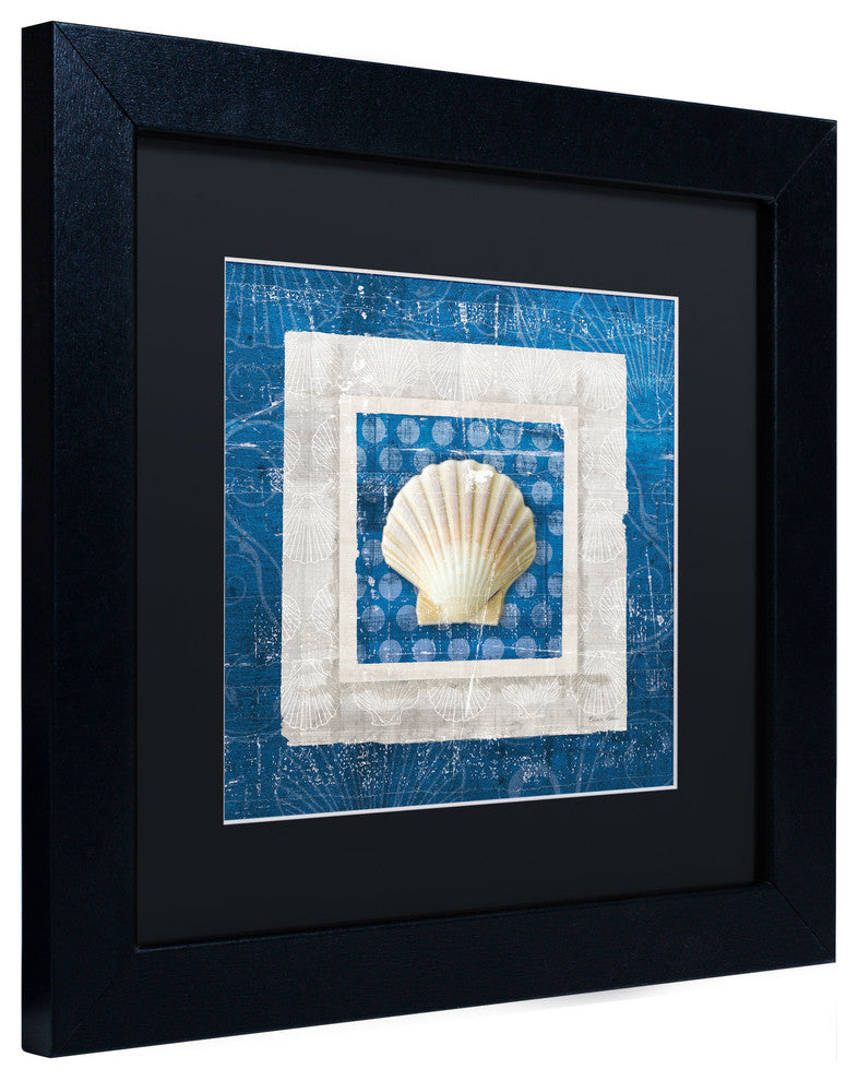 'Sea Shell III on Blue' Matted Framed Canvas Art by Belinda Aldrich
