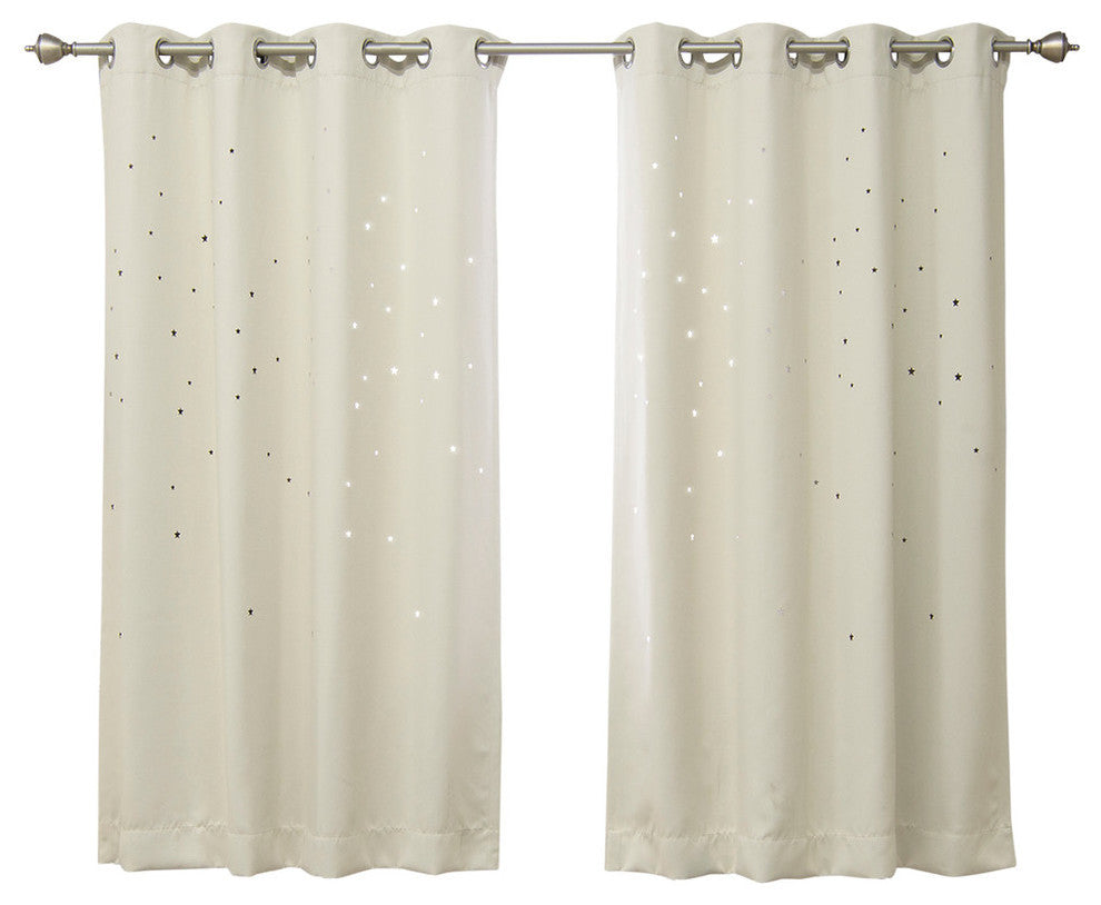Star Cut Out Blackout Curtains, Biscuit, 63", Set of 2