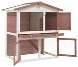 vidaXL Rabbit Hutch 2-Tier Bunny Cage with Pull Out Tray House Solid Wood Pine, Brown