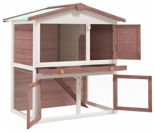 vidaXL Rabbit Hutch 2-Tier Bunny Cage with Pull Out Tray House Solid Wood Pine, Brown