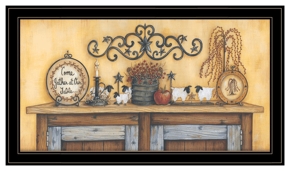 Come Gather at Our Table 1 Black Framed Print Wall Art