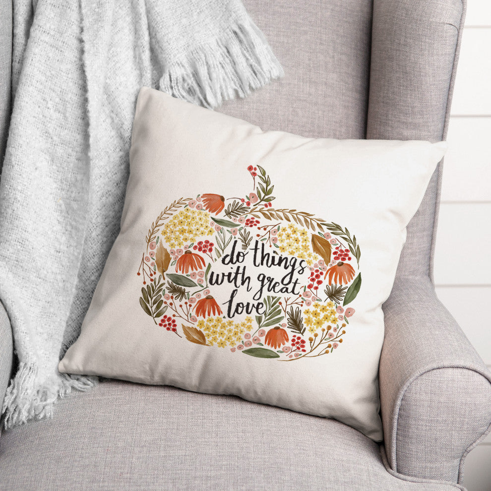 Floral Harvest Pumpkin 2 18x18 Spun Poly Pillow