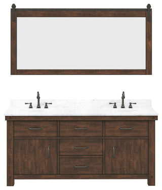 Aberdeen 72" Double Sink Carrara Marble Countertop Vanity Hook Faucets Mirrors