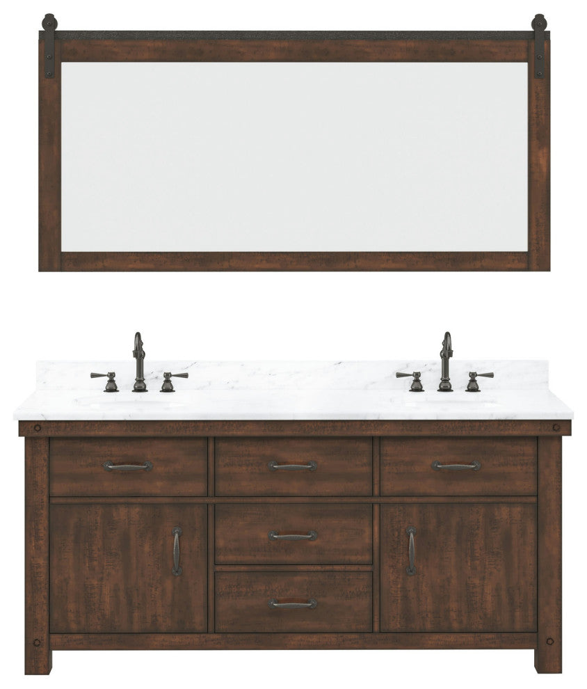 Aberdeen 72" Double Sink Carrara Marble Countertop Vanity Hook Faucets Mirrors