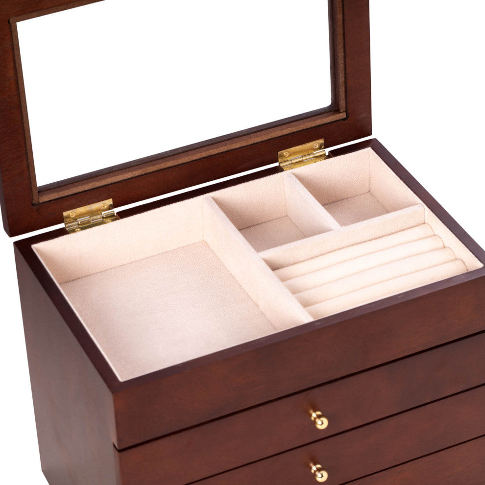 Rosewood Jewelry Box, Glass Viewing Top