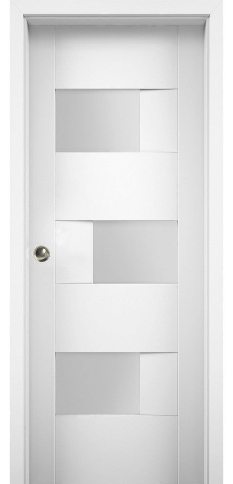 Sliding Pocket Door Opaque Glass / Sete 6933 White Silk, 30" X 96"