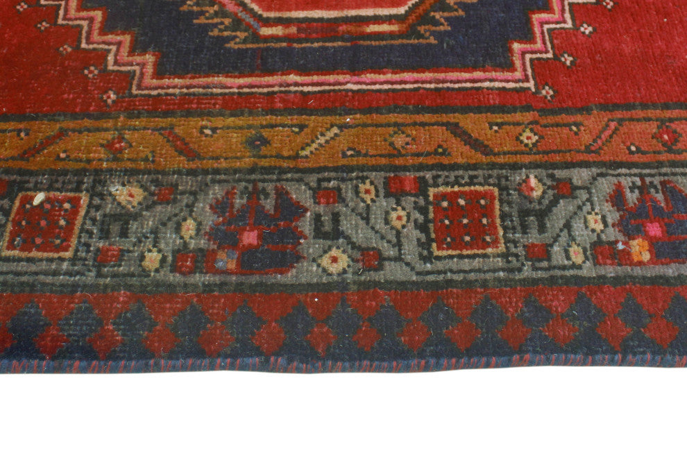 Fine Vintage Distressed Etel Red/Navy Runner, 3'8 x 14'10
