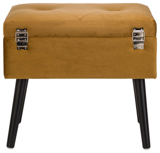 19.70" Glod Velvet Upholstered Storage Stool With Black Solid Rubberwood Legs
