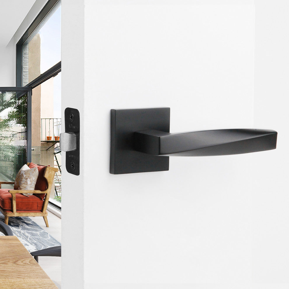 Modern Heavy Duty Designer Interior Door Lever - Convex Collection, Matte Black, Passage Right Hand