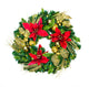 24" Red Poinsettia Wreath Lit With Warm White Lights