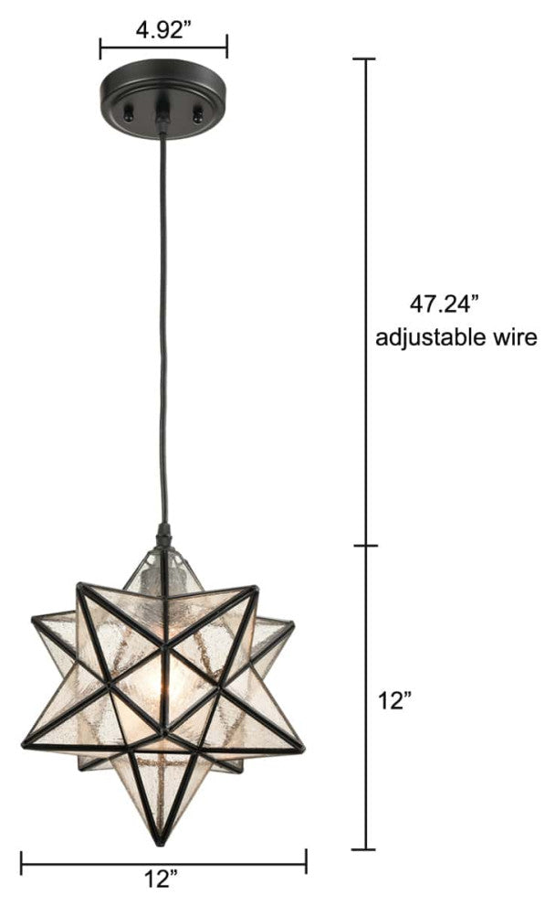 Moravian Star Pendant Light Seeded Glass Shade 12"