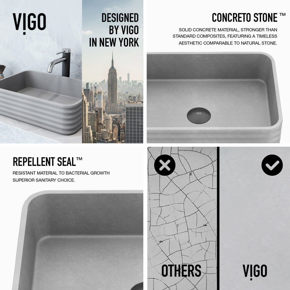 VIGO Cadman 18"L x 13"W x 5"H Concreto Stone Rectangular Bathroom Vessel Sink