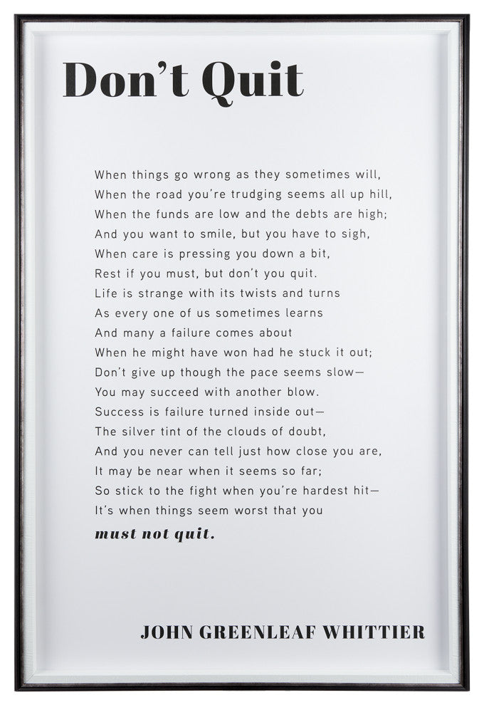 Don't Quit, Framed Art Poem Print under Glass