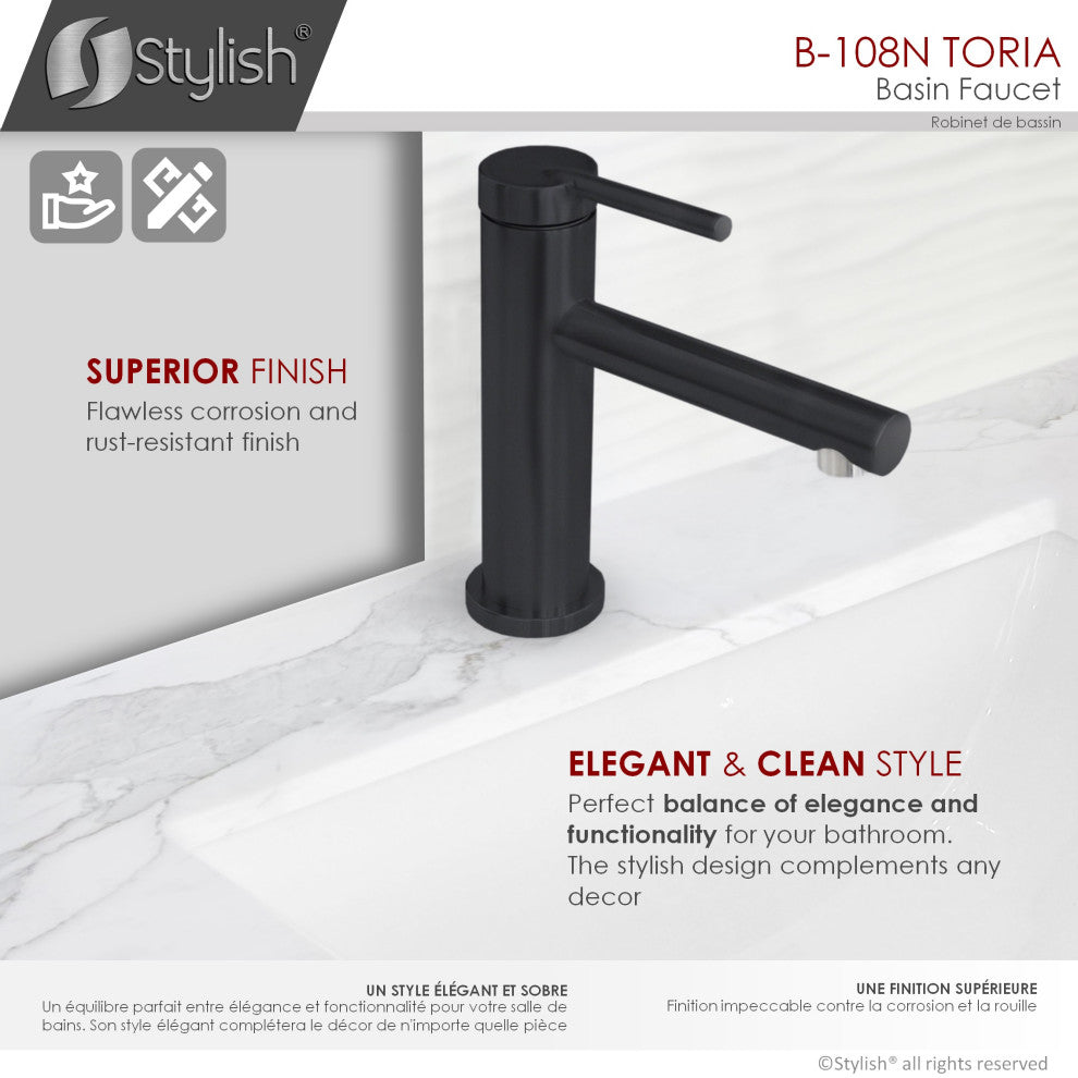 STYLISH Single Handle Modern Bathroom Faucet Basin Sink Faucet, Matte Black