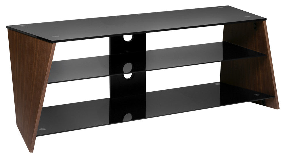 Twisted Wood TV Stand, Black Tempered Glass, Walnut Veneer