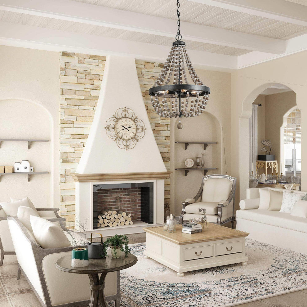 LNC 4-light Famhouse Distressed Wood Beaded Empire Boho Style Chandelier