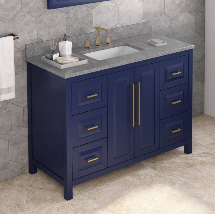 Cade Transitional 48" Hale Blue Bathroom Vanity, Steel Grey Cultured Marble Vani