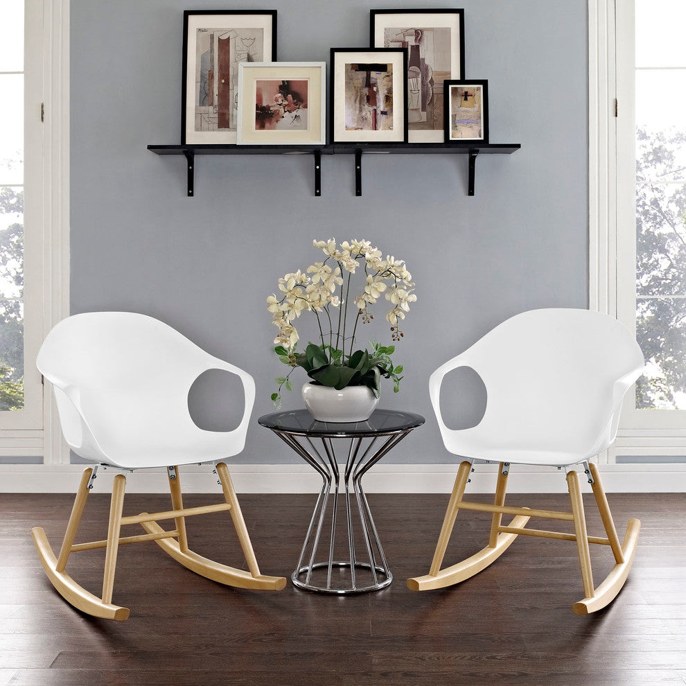 Modern Contemporary Rocking Chair, White Plastic