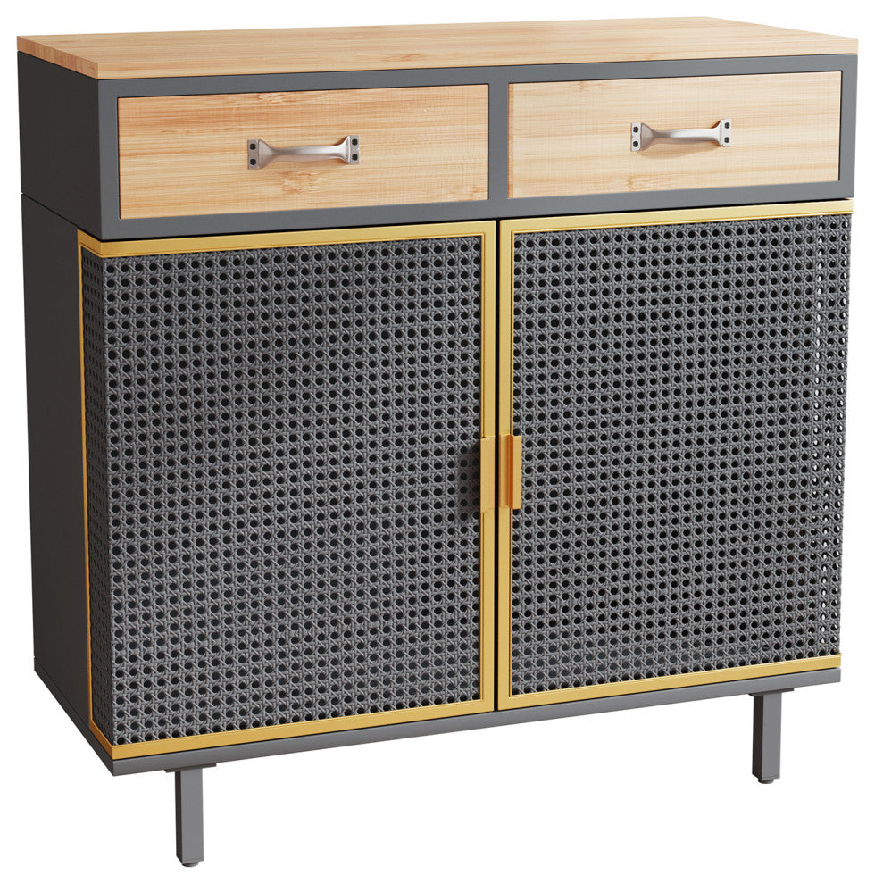 32" Tall Metal 2-door Accent Cabinet with 2-drawer, Dark Gray