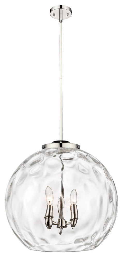 Athens Water Glass Pendant, Polished Nickel, Clear Water Glass