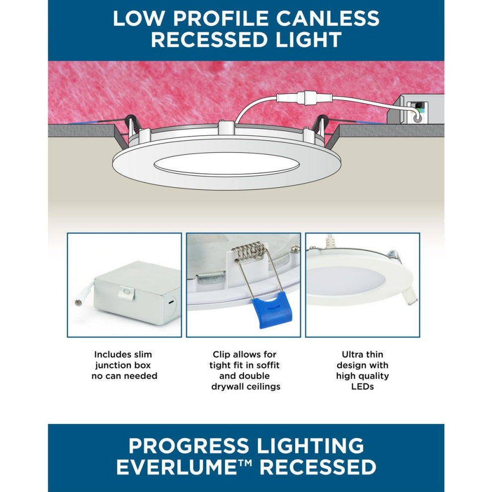 Everlume 6" Satin White 5-CCT LED Low Profile Canless Recessed Downlight