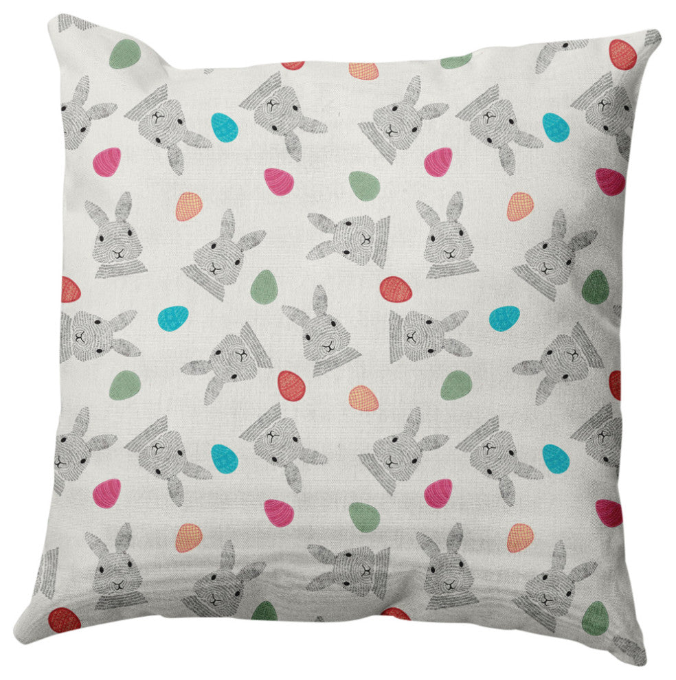 Bunnies and Eggs Easter Indoor/Outdoor Throw Pillow, Whisper White, 18x18"