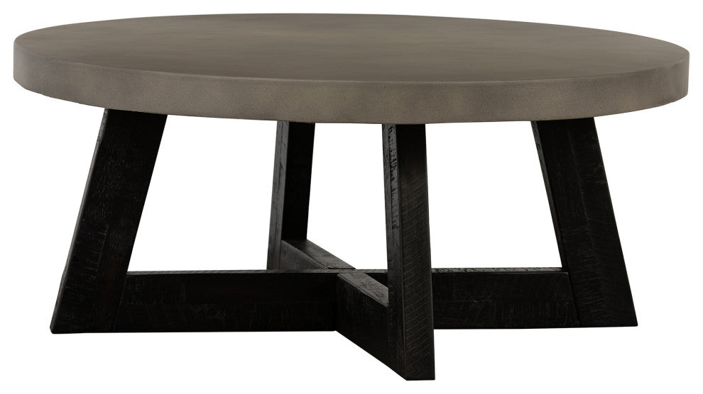 Chester Modern Concrete and Acacia Round Coffee Table