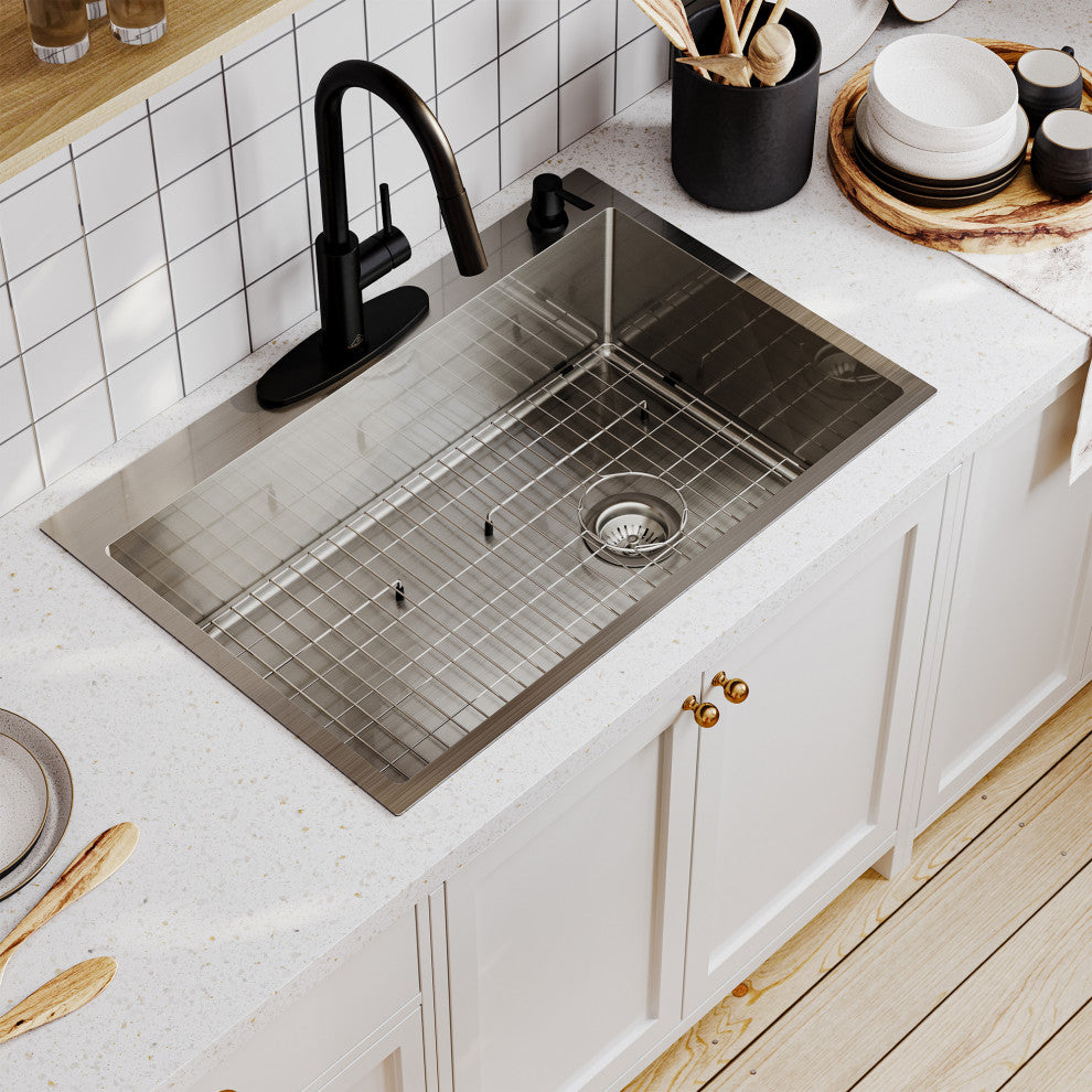 Drop-In Stainless Steel 33-inch 1-Hole Single Bowl Kitchen Sink in Brushed