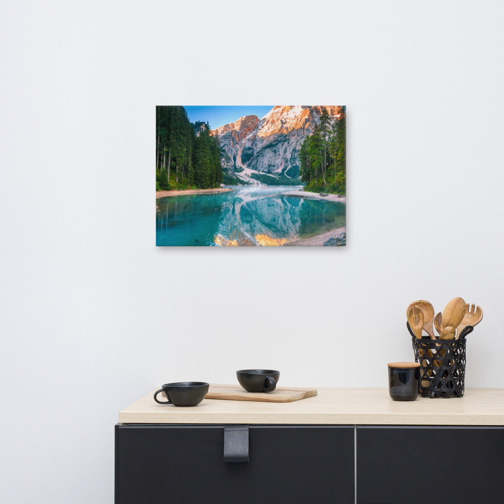 Misty Lake and Snow-cap Mountain Reflections Canvas Wall Art Prints, 18" X 24"