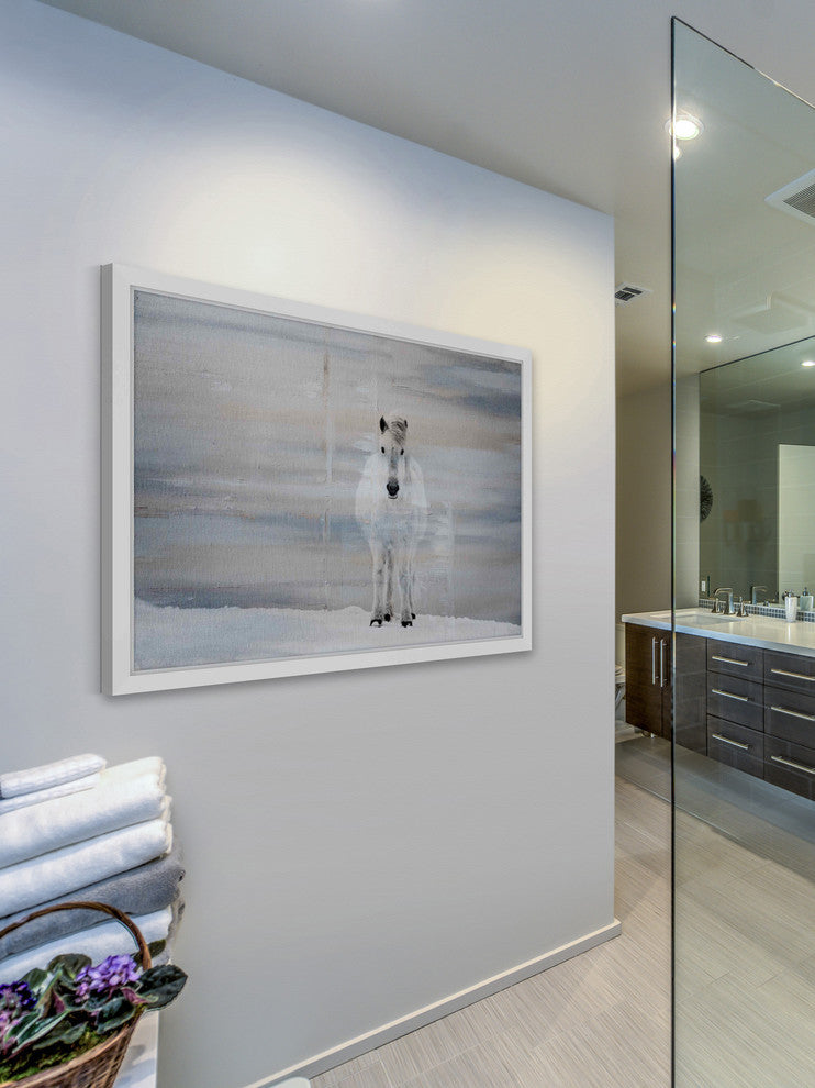 Parvez Taj "White Horse Forward" Framed Painting Print, 45"x30"