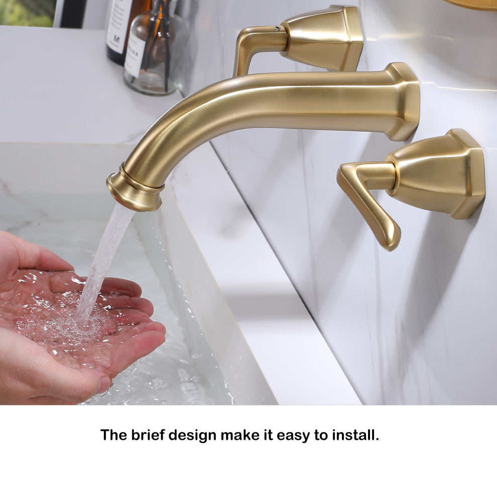 2-Handle Newly Trendy Wall Mounted Bathroom Faucet, Brushed Gold