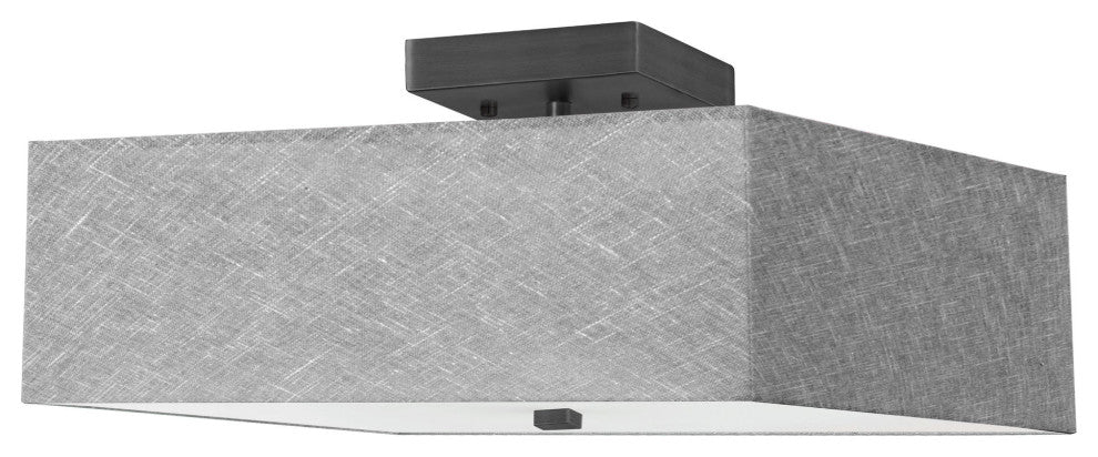 3 Light Incandescent Semi-Flush, Matte Black with Grey Shade