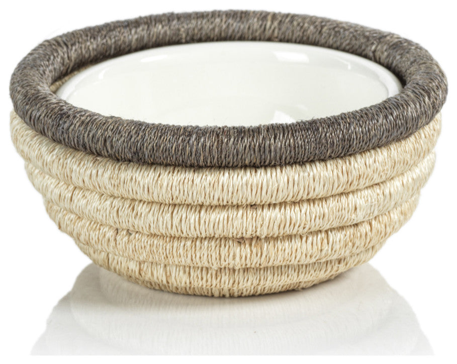 Matera 5.25"Coiled Abaca Condiment Bowls, Taupe, Set of 6