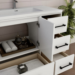 Victoria 42" Solid Wood Bath Vanity Right Side Drawers, Glossy White