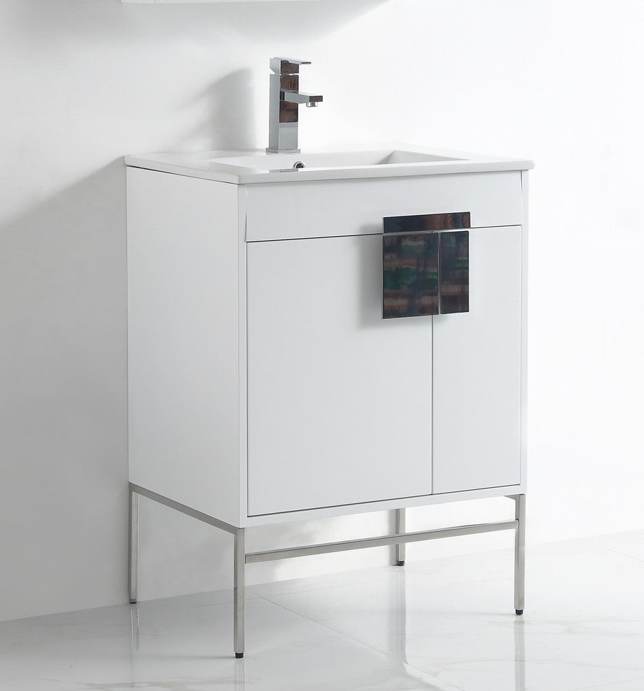 Kuro Contemporary White Bathroom Vanity, 24"