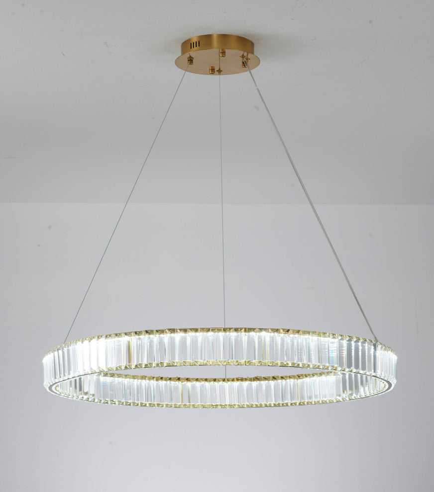 Clear Crystal Halo Chandelier With Gold Hardware