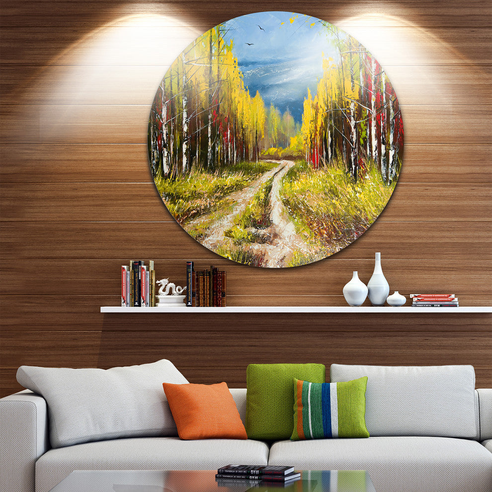 Golden Autumn, Landscape Round Wall Art, 11"