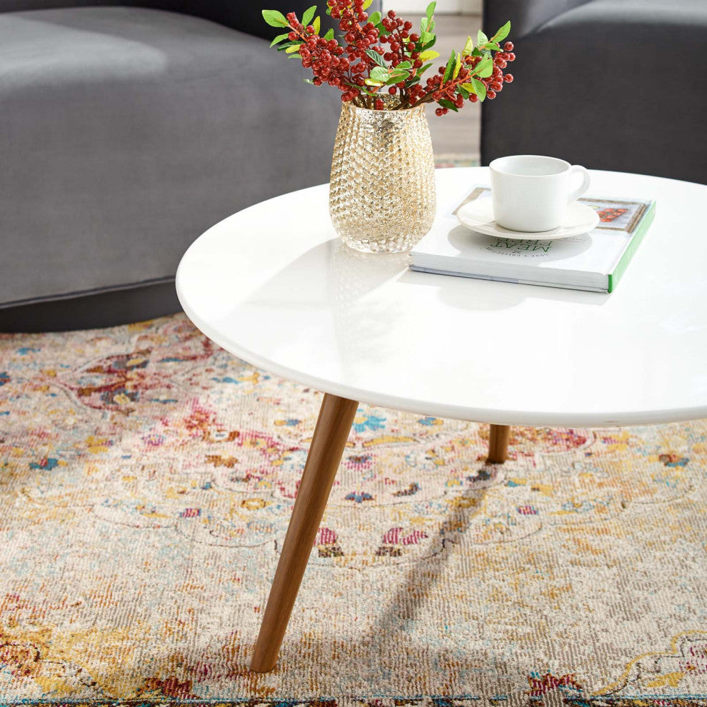 Walnut White Lippa 28" Round Wood Top Coffee Table with Tripod Base