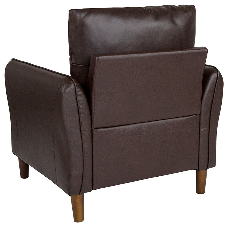 Milton Park Upholstered Plush Pillow Back Arm Chair in Brown Leather