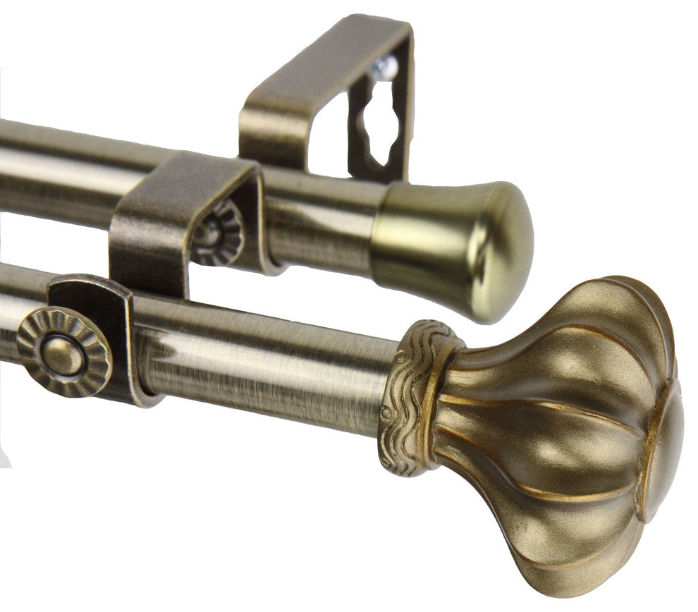 Maurice 13/16 inch Double Corner Window Curtain Rod, Antique Brass, 66-120"