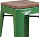 24" High Backless Green Metal Counter Height Stool With Square Wood Seat