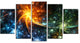Colorful Fireworks with Stars, Contemporary Canvas Art Print, 60"x32", 5 Panels