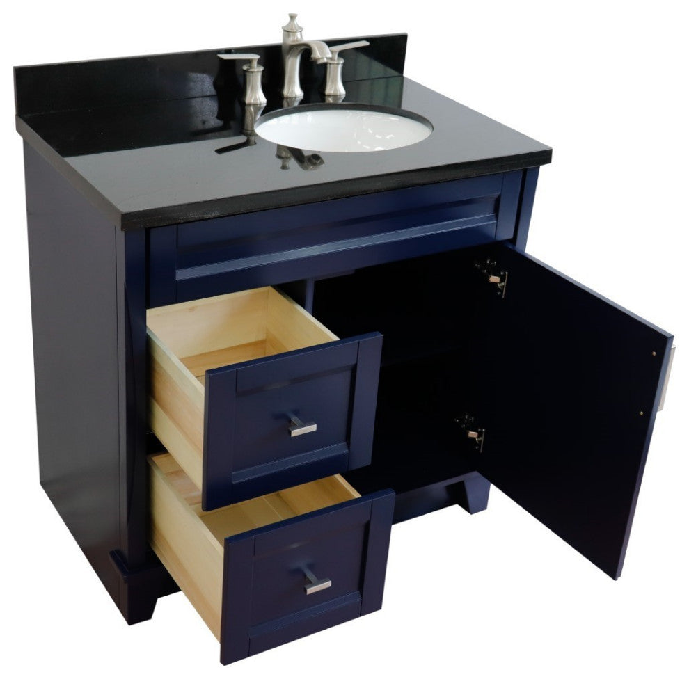 37" Single Sink Vanity, Blue Finish With Black Galaxy Granite