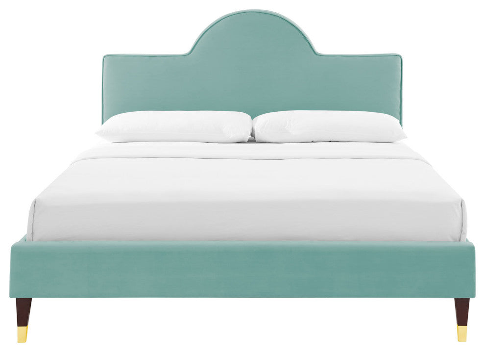 Platform Bed Frame, King Size, Blue, Velvet, Modern, Bedroom Master Guest Suite