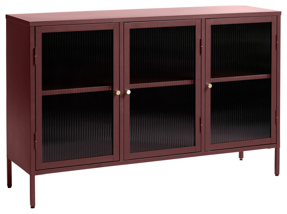 Metal & Glass 3-door Sideboard, Red
