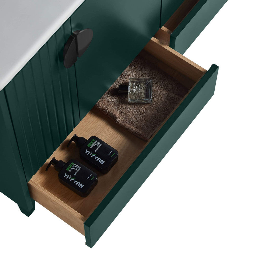 Venezian Single Bathroom Vanity, Green, 48", Satin Brass Handles, One Sink