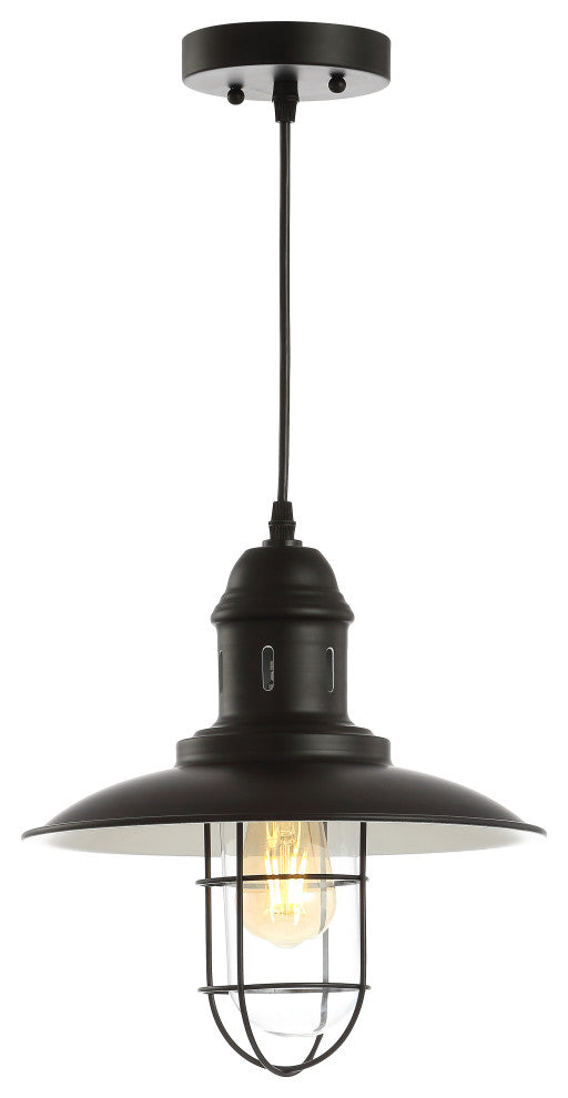 Deere 12" Adjustable Iron Cage Light LED Kitchen Pendant, Black by JONATHAN  Y