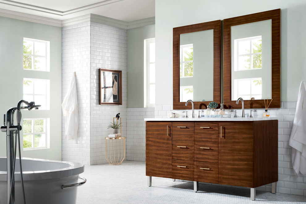 Metropolitan 60" Double Vanity, American Walnut, No Top, Without Top
