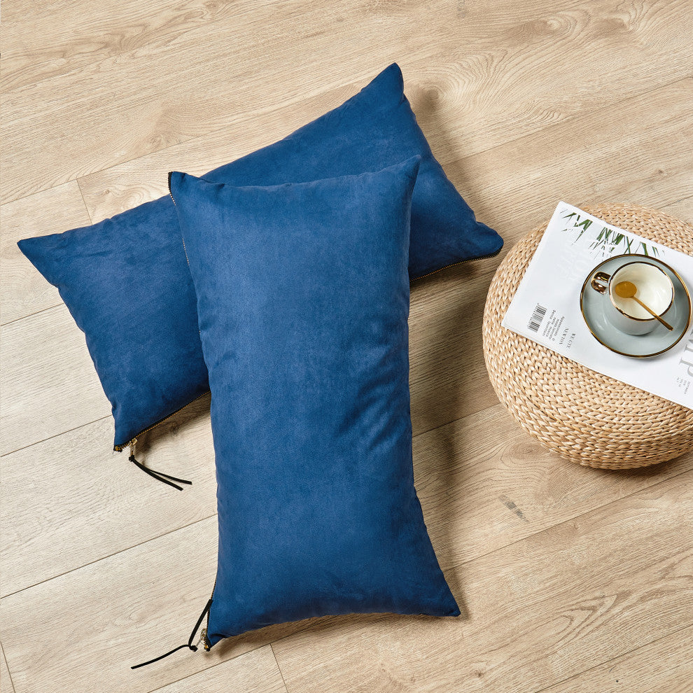 Suede Pillow Shell with Big Zipper, Blue Wing Tea, 14x26"