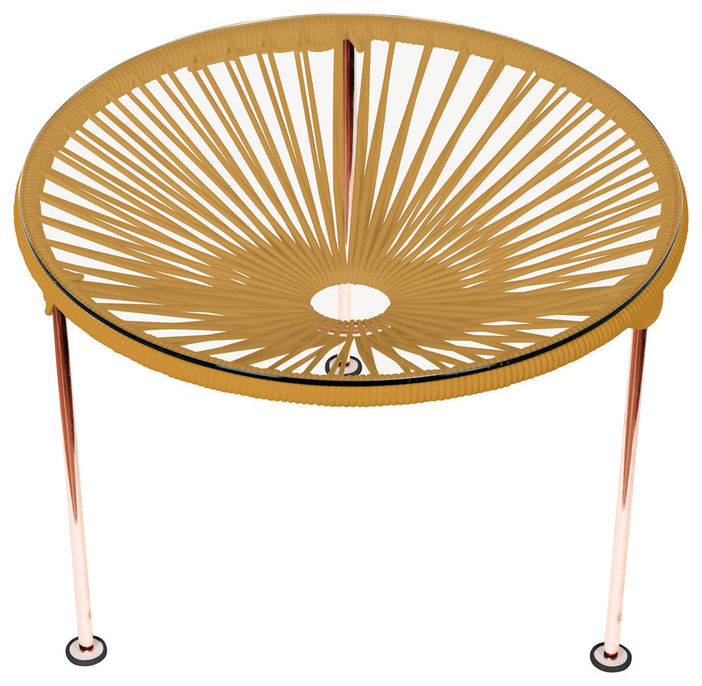 Zicatela Indoor/Outdoor Handmade Side Table, Caramel Weave, Copper Frame